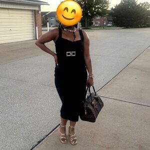 Fashion Nova Black Midi Dress with Gold Accents